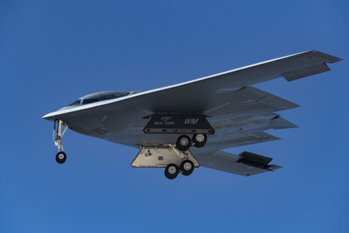 A B-2 Spirit conducts low-level flight testing at Edwards Air Force Base. Photo: Northrop Grumman