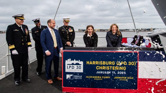 HII Christens Amphibious Transport Dock Harrisburg (LPD 30)